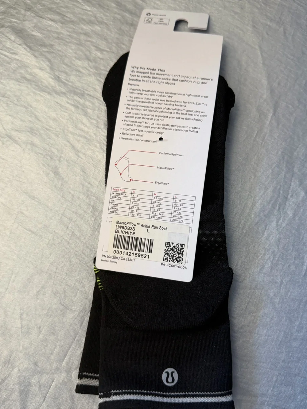 NWT Lululemon MacroPillow Ankle Run Sock